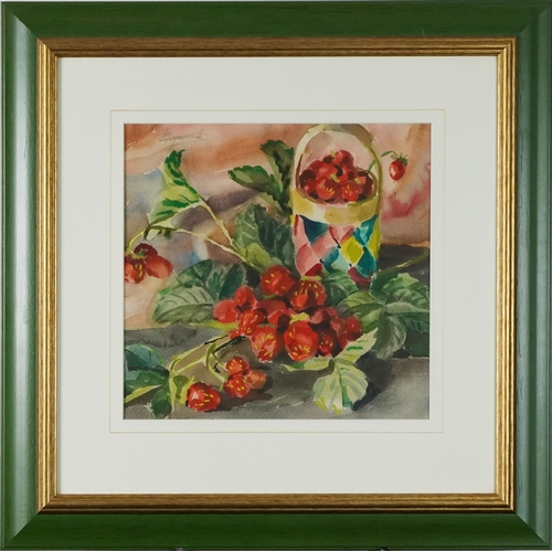 3441 - Inna Pavlovna Rodionova - Strawberries, 20th century Russian school watercolour on paper, signed in ... 