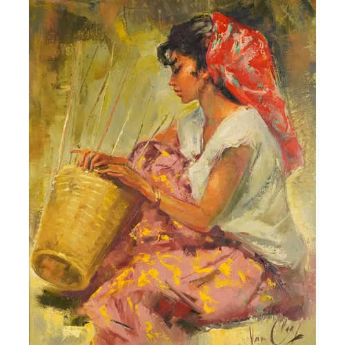 3683 - Robert Van Cleef - The Basket Maker, 20th century French school oil on canvas, signed lower right co... 