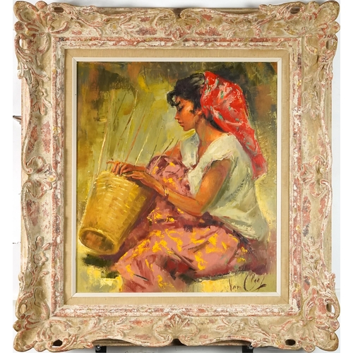 3683 - Robert Van Cleef - The Basket Maker, 20th century French school oil on canvas, signed lower right co... 