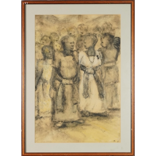 3477 - Eddie Kivumbi - Women ready for a party, late 20th century African school charcoal on paper, framed ... 