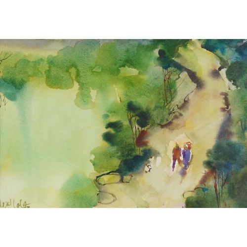 3479 - Hazel Lale - Watercolour landscape with figures, 20th century British school, framed and glazed, 29c... 