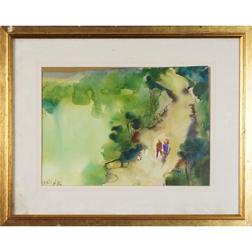 3479 - Hazel Lale - Watercolour landscape with figures, 20th century British school, framed and glazed, 29c... 