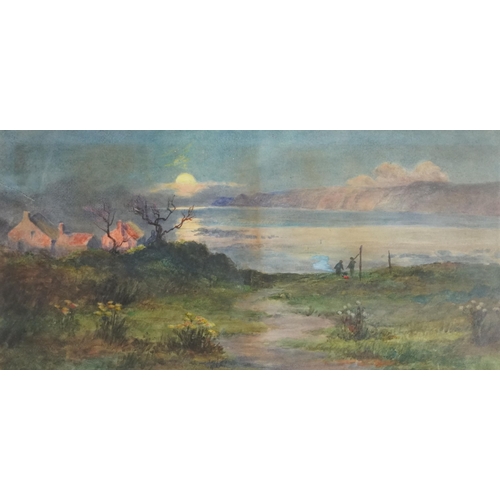 3478 - Moonlit landscape, 20th century British school, watercolour on paper, indistinctly signed, framed an... 