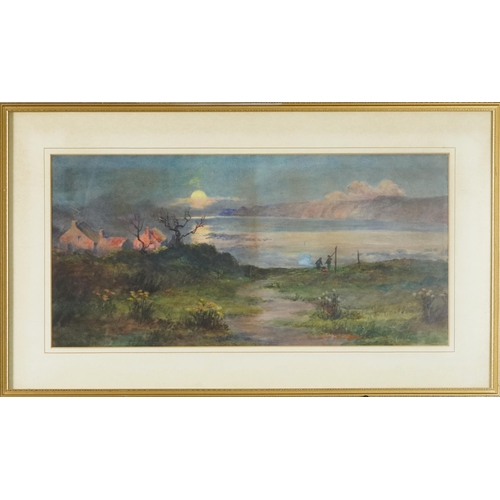 3478 - Moonlit landscape, 20th century British school, watercolour on paper, indistinctly signed, framed an... 