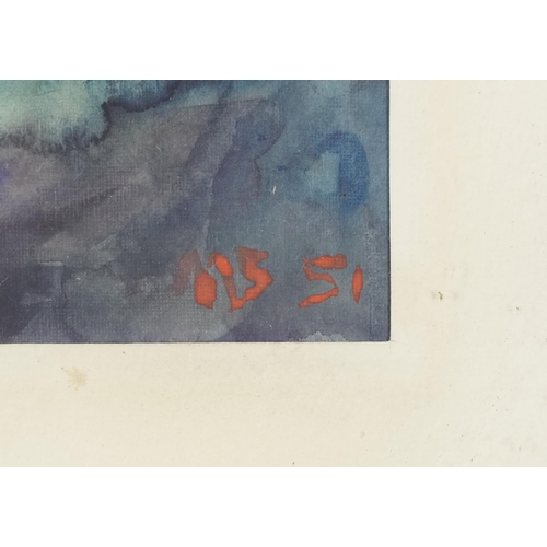 3463 - Two boats at sea, mid 20th century British school watercolour on paper, indistinctly signed MS '51, ... 