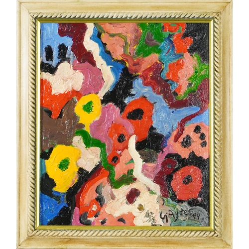 3466 - In the manner of Gillian Ayres - Abstract, 20th century, impasto oil painting on masonite, framed, 2... 