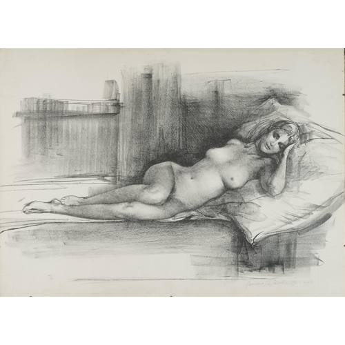 3681 - Romano Stefanelli - Reclining Female Nude, 20th century Italian School, charcoal on paper, signed, f... 