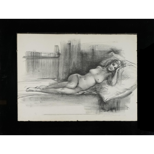 3681 - Romano Stefanelli - Reclining Female Nude, 20th century Italian School, charcoal on paper, signed, f... 