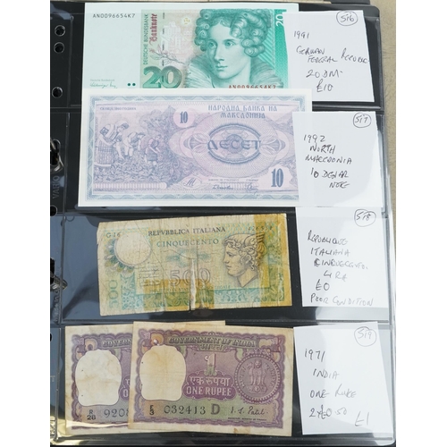 2178 - A ring binder containing vintage and modern world banknotes to include a Belgium fifty franc note, G... 