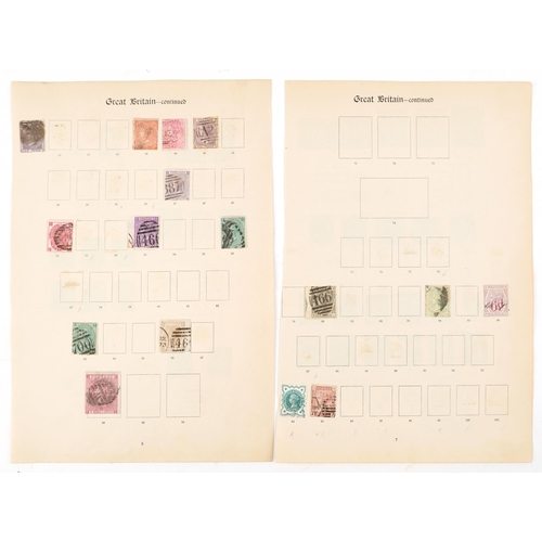 2220 - Two album pages containing Victorian British stamps to include a five shilling plate number 1.