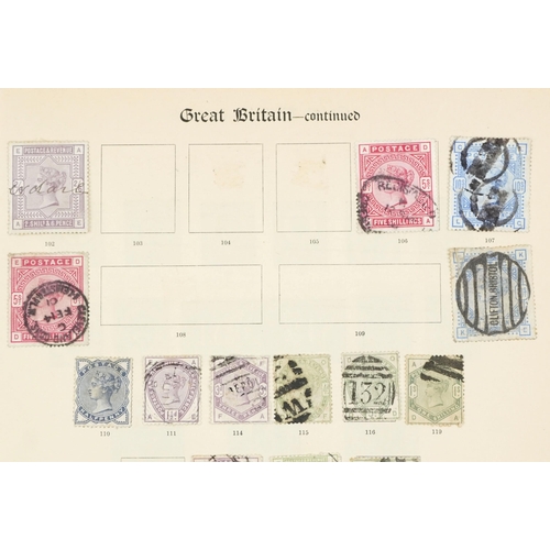 2219 - An album page of Victorian stamps to include two five shillings, two ten shillings and 1887 Jubilee ... 