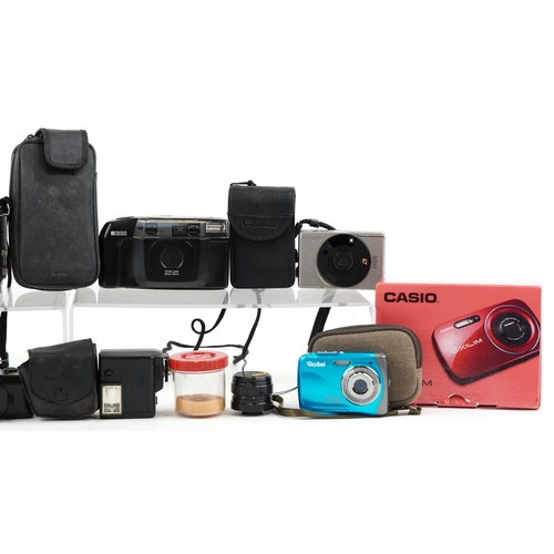 532 - Two Asahi Pentax Auto 110 film camera bodies together with a Rollei digital camera, a Kodak Brownie ... 