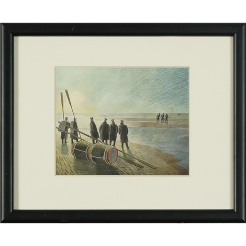 3652 - Eric Ravilious - Dangerous Work at Low Tide, British school reproduction print, circa 2002, printed ... 