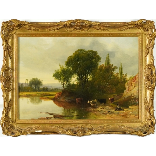 3443 - W. Williams - River landscape, 19th century British School, oil on board, signed and dated 1847, wit... 