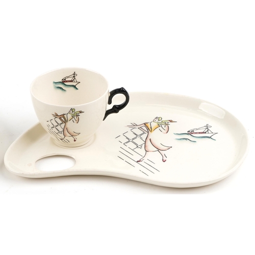 342 - A set of three Cruiseware hand painted cups and saucers by Clarice Cliff Bizarre, W-27cm