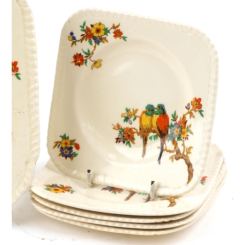 1586 - A group of Kensington Staffordshire Art Deco plates hand painted with birds, largest W-28cm.