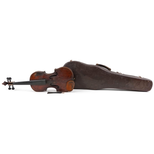 2007 - A violin with one-piece back, length of back excluding button 35.5cm, cased.