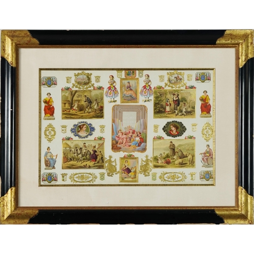 3686 - A Victorian scrap work picture within a later ebonized and gilt frame, 30cm x 44cm.