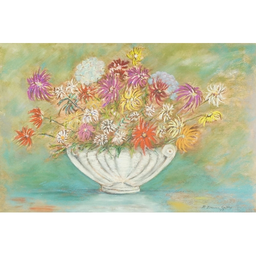 3687 - R. Dawson Gabby - Still life with flowers, 20th century British School, pastels on paper, signed and... 