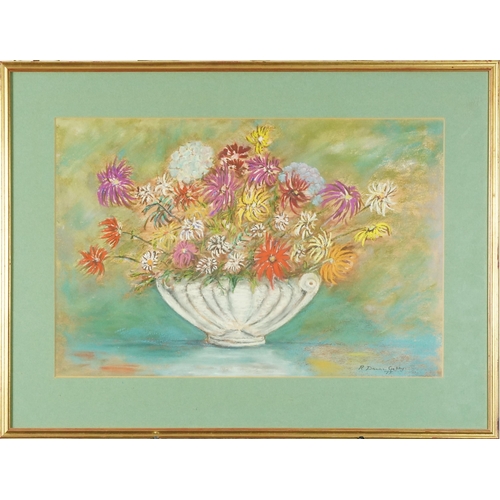 3687 - R. Dawson Gabby - Still life with flowers, 20th century British School, pastels on paper, signed and... 