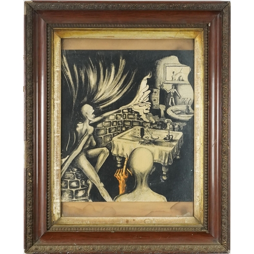 3675 - David Jupp - Reflection, 20th century Surrealist School, mixed media on paper, framed and glazed, 41... 