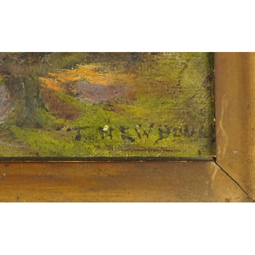 3677 - T. Newbury - Lakeside view, 20th century British School, oil on board, signed, framed, 31cm x 40cm.