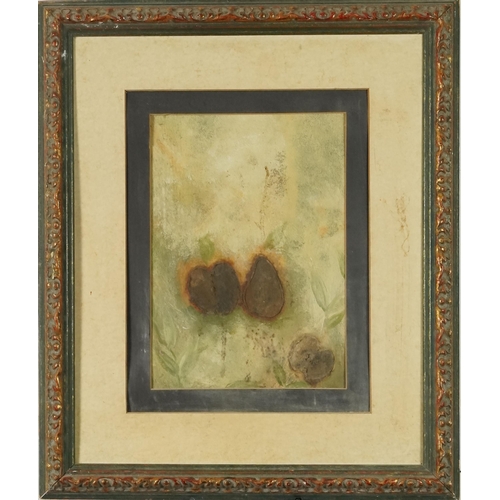 3673 - Circle of Tunnard, a study of cut fruit, 20th century, acrylic on board, framed, 37cm x 24cm.