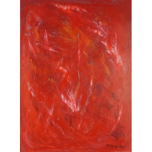 3662 - Attributed to Mubin Orhon - Red abstract, mid 20th century Turkish School, oil on canvas, signed and... 