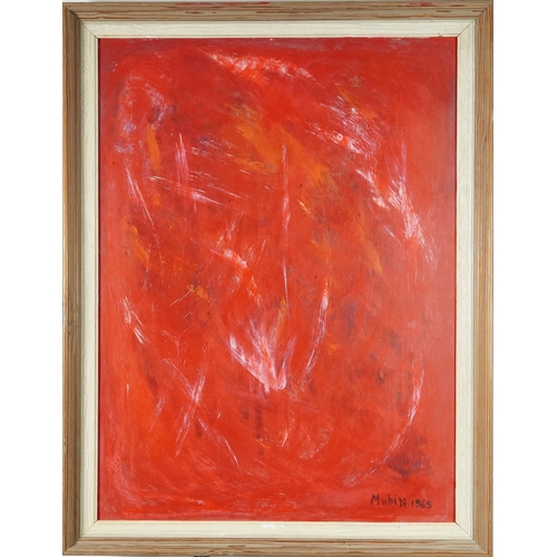 3662 - Attributed to Mubin Orhon - Red abstract, mid 20th century Turkish School, oil on canvas, signed and... 