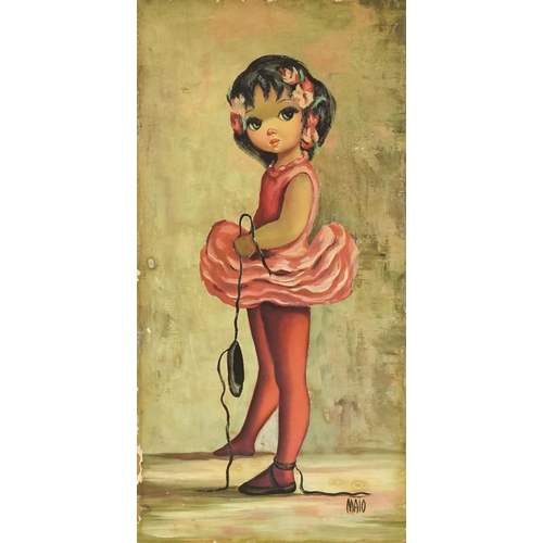 3658 - Maio - Ballerina girls, a pair of 20th century oils on board, unframed, 75cm x 37cm