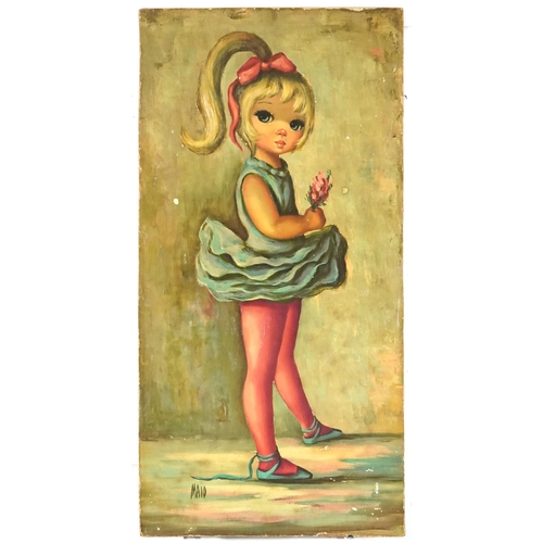 3658 - Maio - Ballerina girls, a pair of 20th century oils on board, unframed, 75cm x 37cm