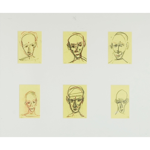 3661 - Six faces, 20th abstract portraits framed as one, 59cm x 71cm.