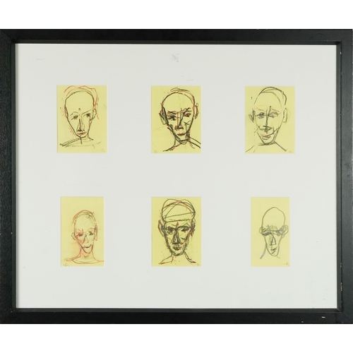 3661 - Six faces, 20th abstract portraits framed as one, 59cm x 71cm.