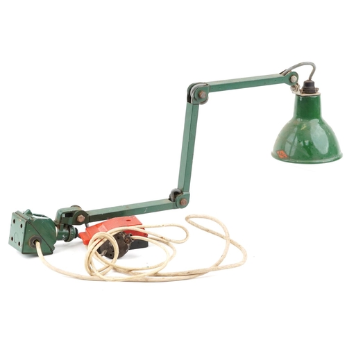 295 - A mid 20th century E.D.L. wall mounted industrial anglepoise  lamp finished in dark green, L-75cm