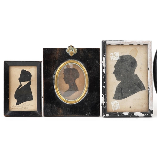 135 - A group of six Victorian and later silhouettes each within an ebonized frame.