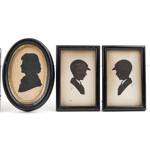 135 - A group of six Victorian and later silhouettes each within an ebonized frame.