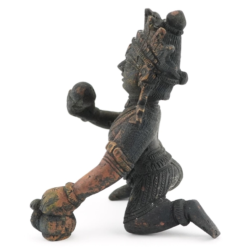 203 - A late 19th/early 20th century Indian bronze figure of a god on one knee, H-10cm.