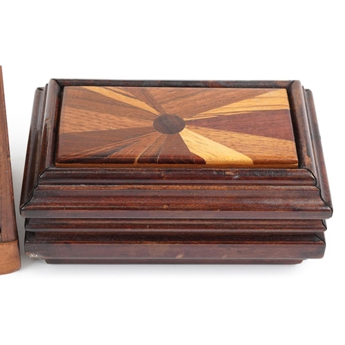 1588 - A late Victorian rosewood and M.o.P. inlaid jewellery box, W-30cm, together with an inlaid cabinet a... 