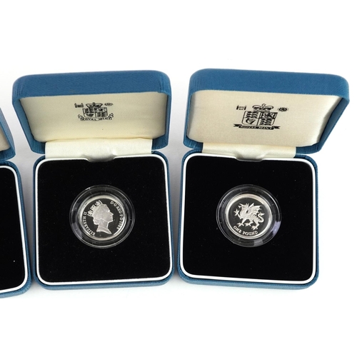 2163 - Five silver proof one pound coins with boxes and certificates comprising 1988, 2 x 1994 and 2 x 1995... 