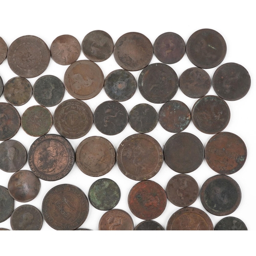 2132 - A collection 18th and later bronze and copper coins including 1799 Soho half penny, 1826 George IV p... 