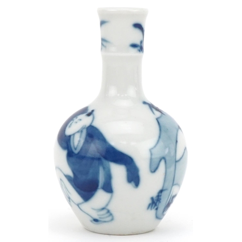 185 - Chinese blue and white porcelain miniature vase hand painted with figures, character marks to the ba... 