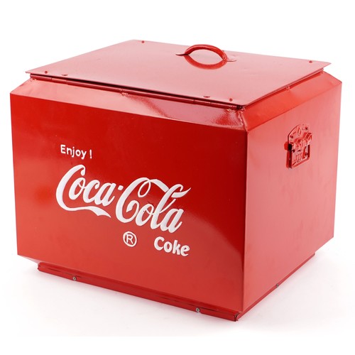 384 - A retro Coca Cola style advertising ice cooler, 37cm H x 46cm W x 36cm D.