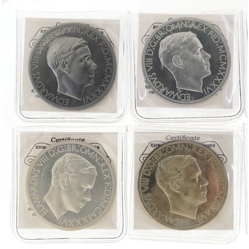 2112 - A set of eight Edward VIII patina wreath crowns struck in eight different metals to include sterling... 