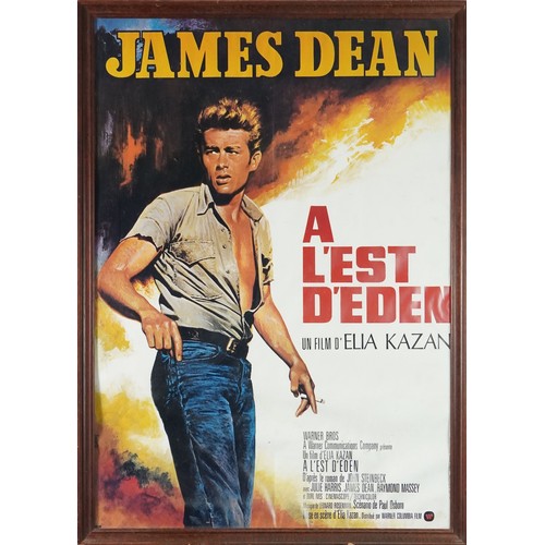 3679 - East of Eden, a French Language framed film poster starring James Dean, 85cm x 58cm, together with a... 