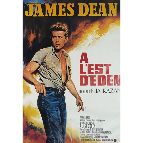 3679 - East of Eden, a French Language framed film poster starring James Dean, 85cm x 58cm, together with a... 