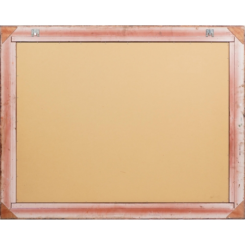 1139 - A modern rectangular gilt wall mirror with oval inset glass, 92cm x 117cm.