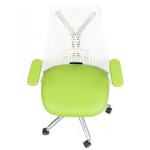 1137 - Herman Miller Sayl office chair finished in white and green, 104cm high.