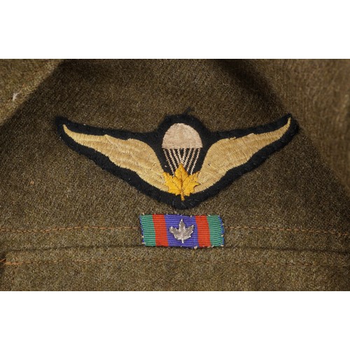 2535 - Canadian military interest paratroopers battle dress jacket with cloth patches.