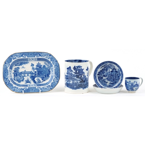 34 - A collection of 19th century blue and white transfer printed pottery items.