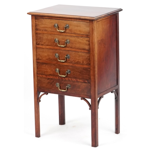 1147 - An Edwardian mahogany music cabinet fitted with five drawers, 85cm H x 51cm W x 37cm D.